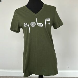 "Golf" Olive Graphic V-Neck T-Shirt Sz SM